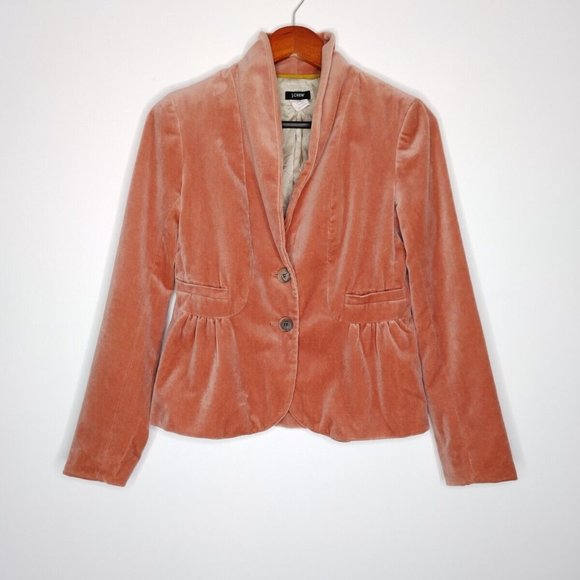 J Crew Velvet Eden Blazer Jacket Size 2 Salmon Blush Pink